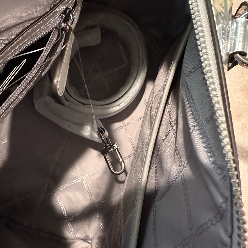 Michael Kors Medium Duffle Satchel Silver Embossed Leather - Picture 5 of 6